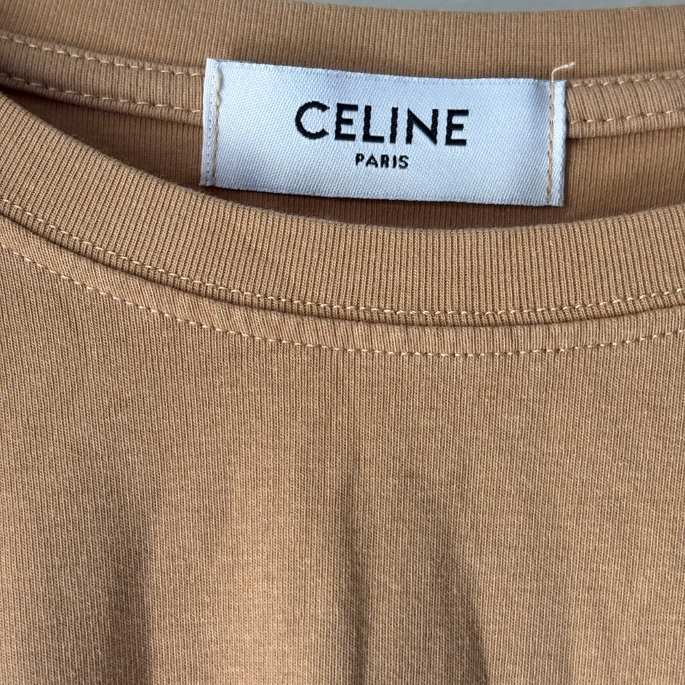 Celine Camel Tan Logo Womens T-Shirt Size Small Short Sleeve - Picture 2 of 6